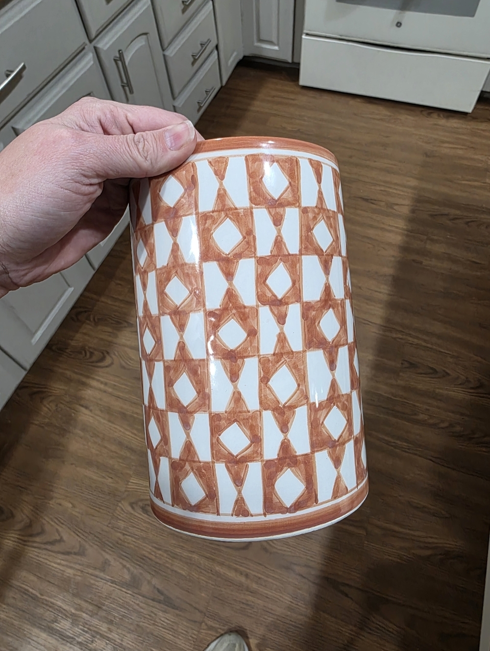 Terracotta Pattern Ceramic Utensil Holder - White and Brown
